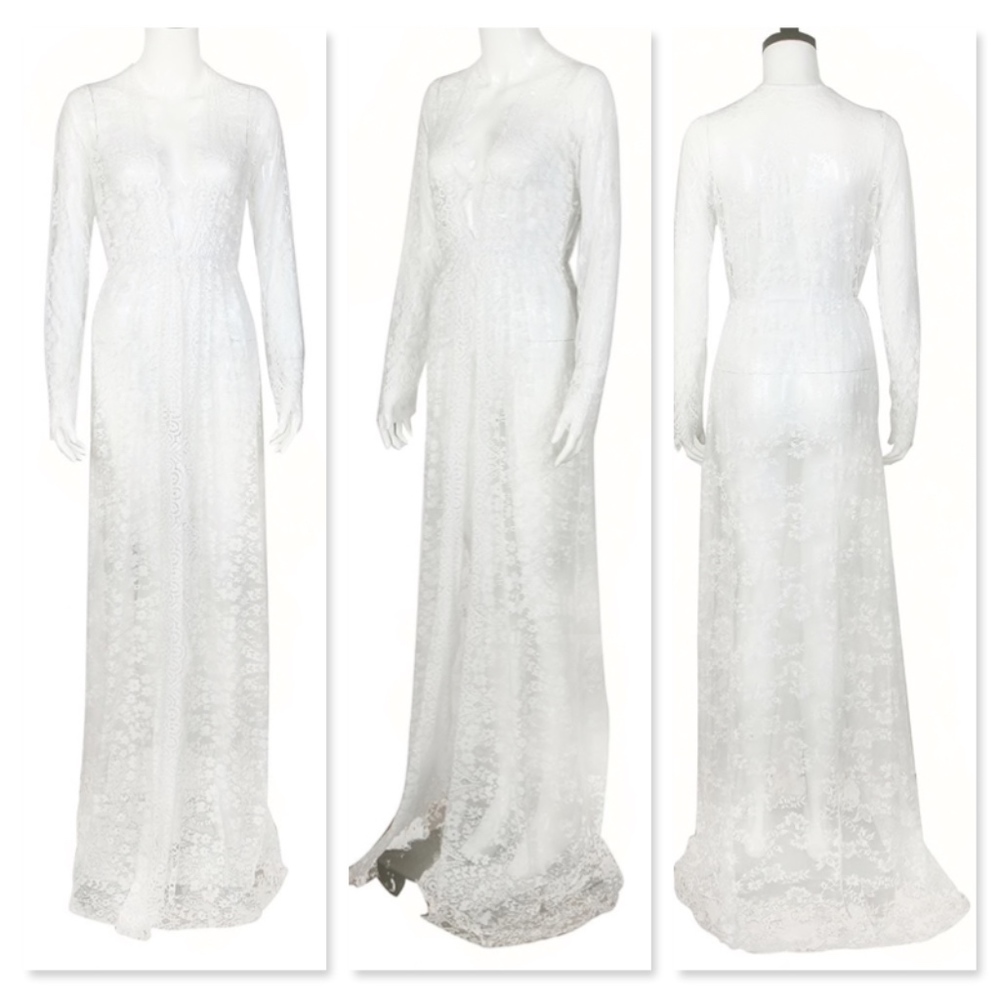 Maternity Lace Photoshoot Gown in White - Picture 3 of 9